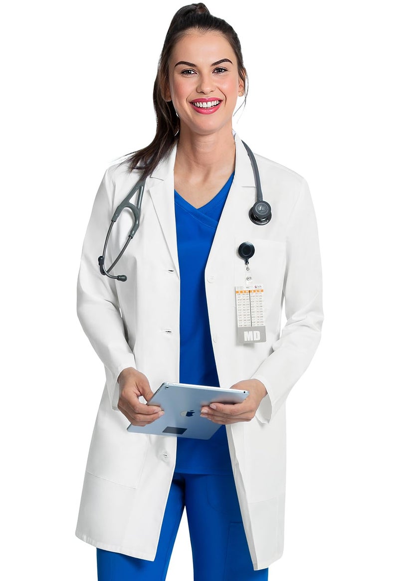 Cherokee Women's Lab Coat Modern Classic Fit 33" & 35" Doctors Coat with 3 Pockets CK452, L, White - Image 1